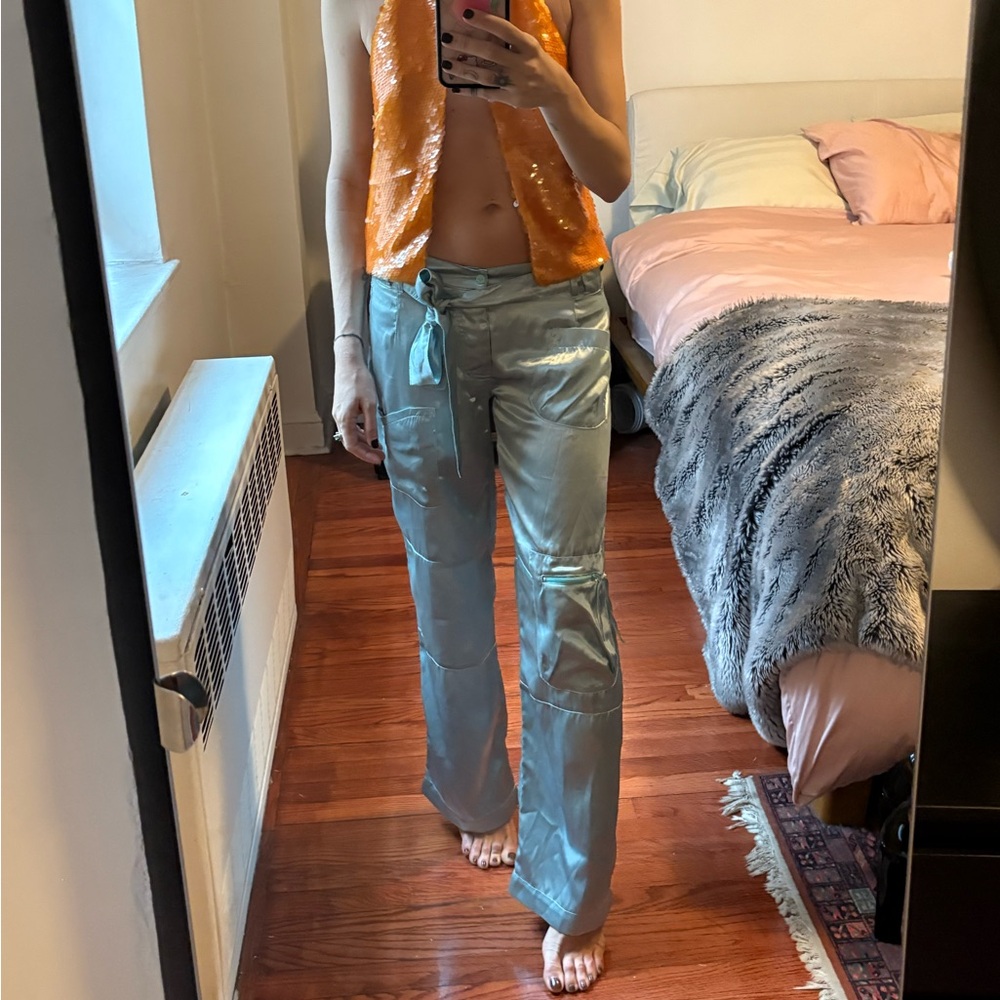 Philosophy Light Blue Satin Cargo Pants